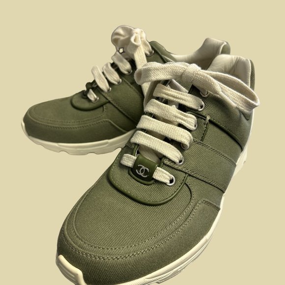 Chanel Khaki Olive Green Canvas Sneakers - Picture 3 of 6